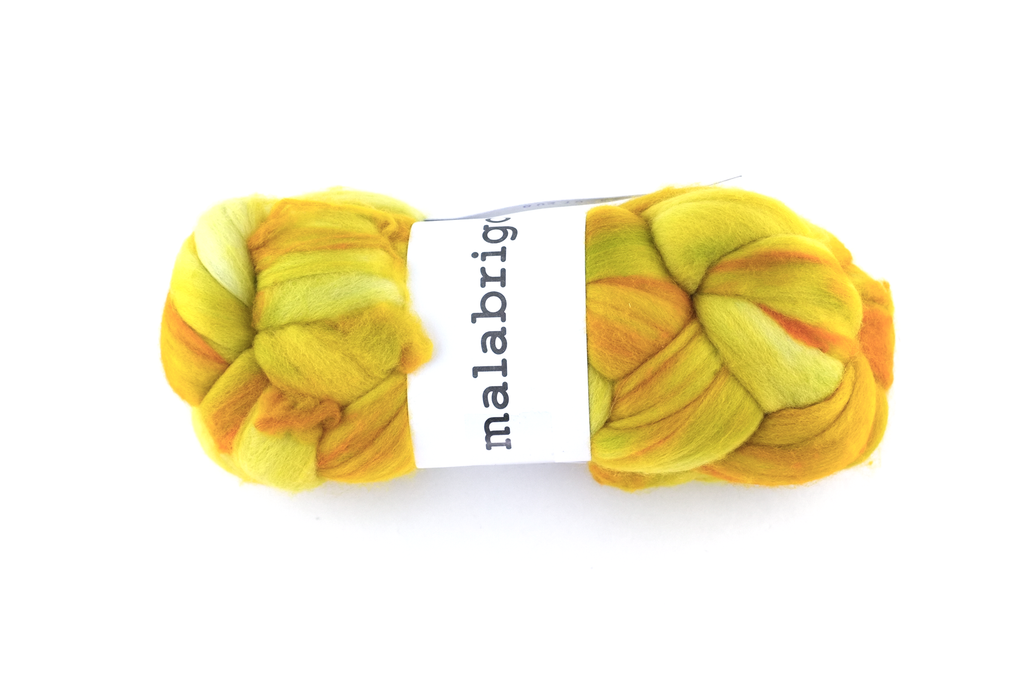 Malabrigo Nube, Frank Ochre, ochre yellow, orange, color 035, merino spinning fiber by Red Beauty Textiles
