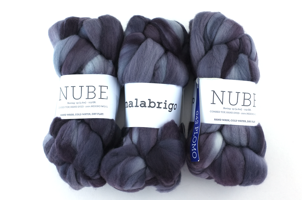 Malabrigo Nube, Plomo, beautiful gray shades, color 043, merino spinning fiber by Red Beauty Textiles