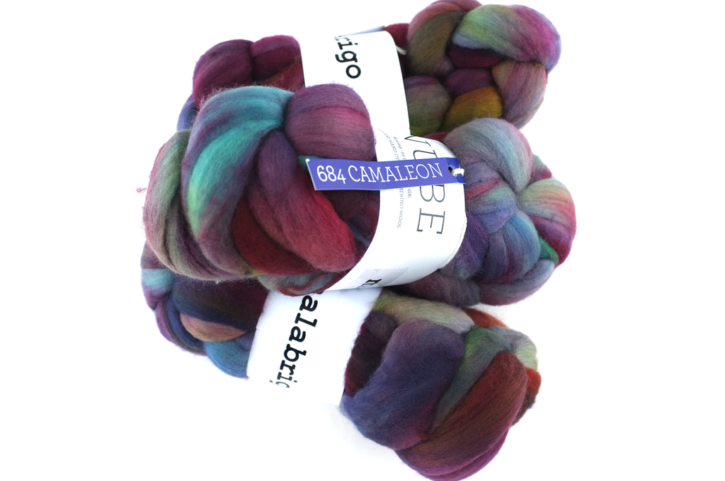Malabrigo Nube, Camaleon, rainbow shades, color 684, merino spinning fiber - Red Beauty Textiles