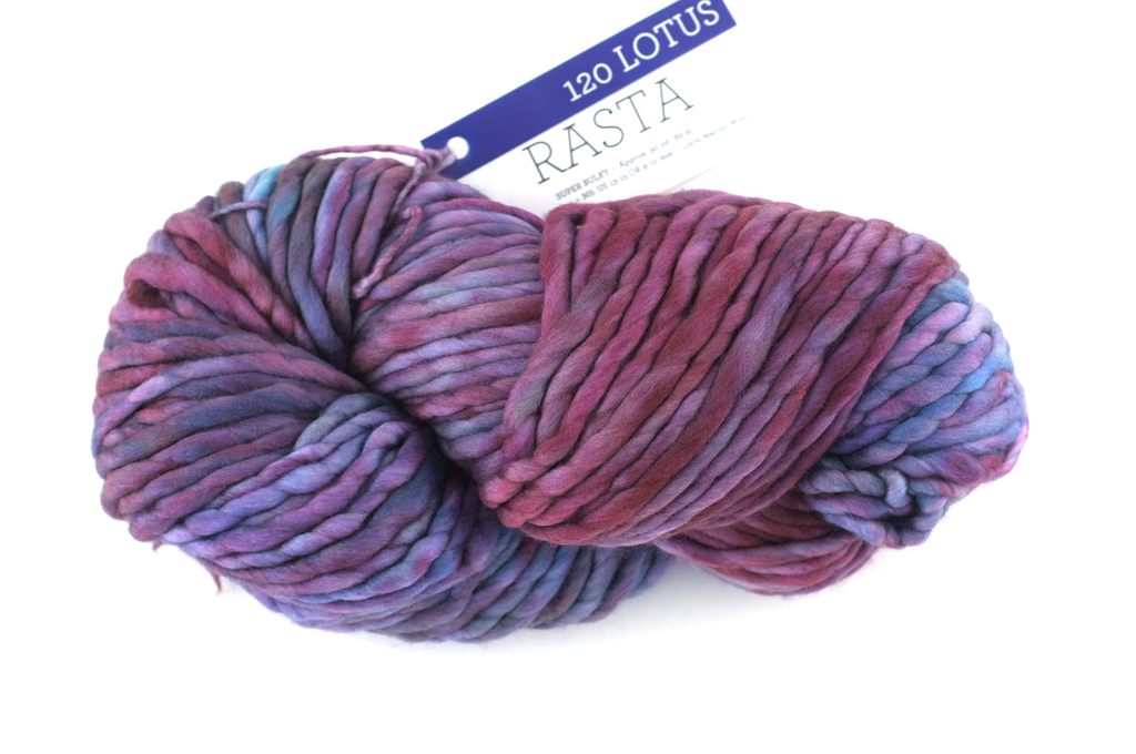 Malabrigo Rasta in color Lotus, Super Bulky Merino Wool Knitting Yarn, crimson, blues, rose, #120 by Red Beauty Textiles