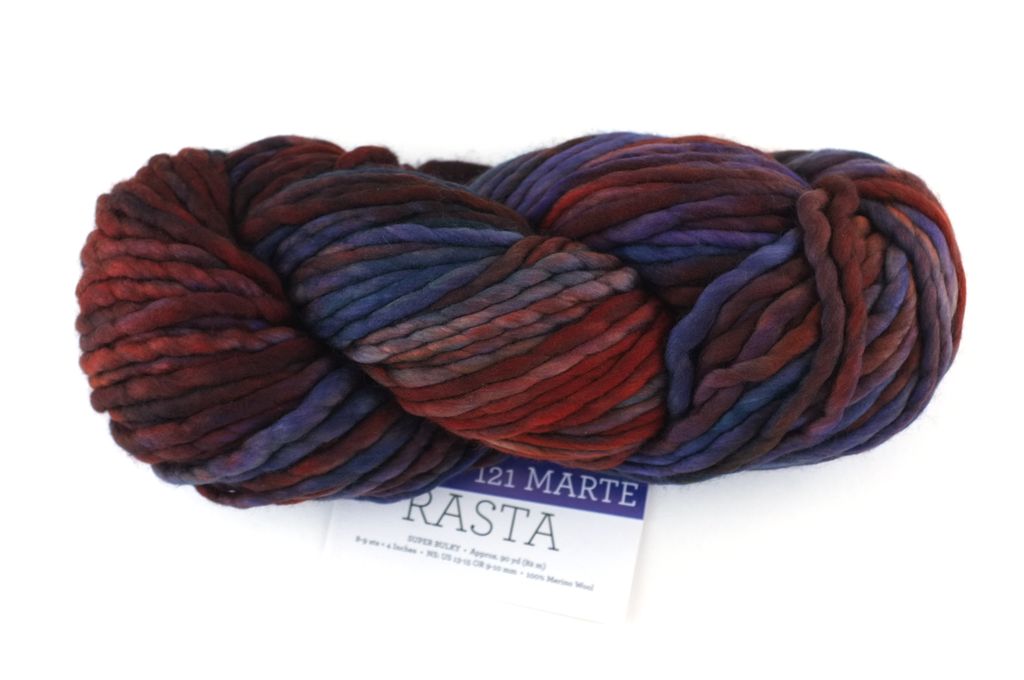 Malabrigo Rasta in color Marte, Super Bulky Merino Wool Knitting Yarn, deep red, blue, violet, #121 - Red Beauty Textiles