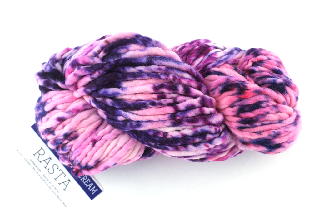 Malabrigo Rasta in color Blueberry Cream, Super Bulky Merino Wool Knitting Yarn, magenta, purple, off-white, #177 by Red Beauty Textiles