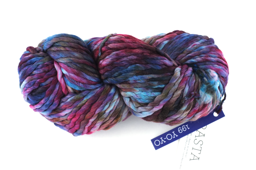 Malabrigo Rasta in color Yo-Yo, Super Bulky Merino Wool Knitting Yarn, aqua, blues, rose, brown, #199 - Red Beauty Textiles
