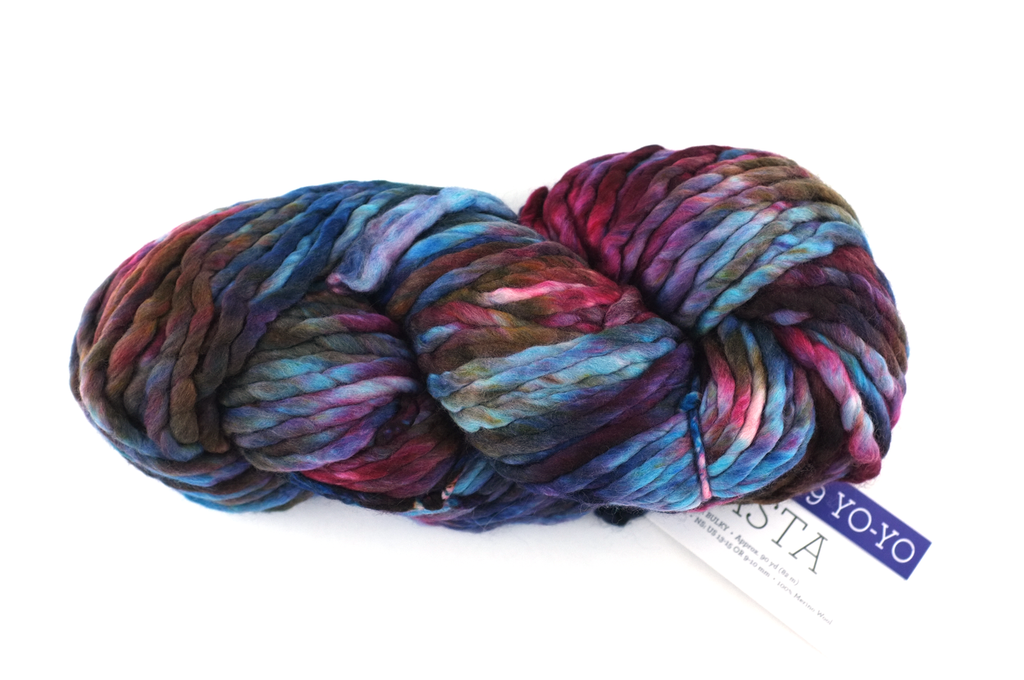 Malabrigo Rasta in color Yo-Yo, Super Bulky Merino Wool Knitting Yarn, aqua, blues, rose, brown, #199 - Red Beauty Textiles
