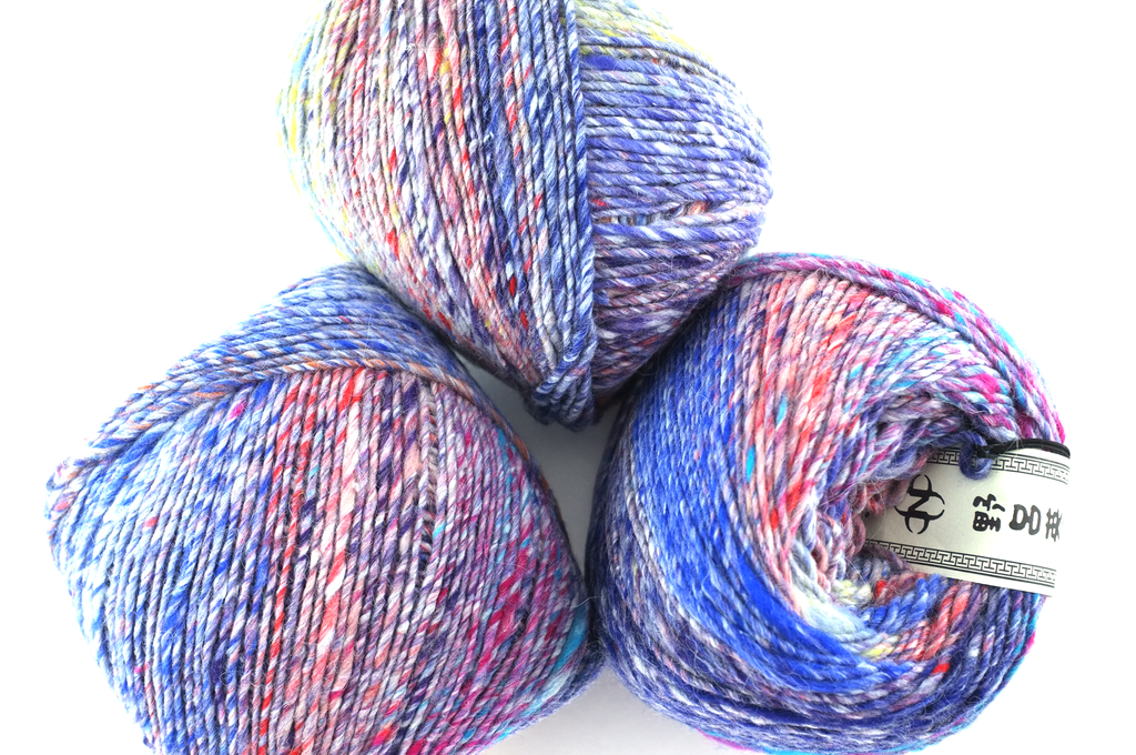 Noro Rikka Color 05, bulky weight knitting yarn, dragon skeins in blues, white, red, wool, alpaca, silk by Red Beauty Textiles