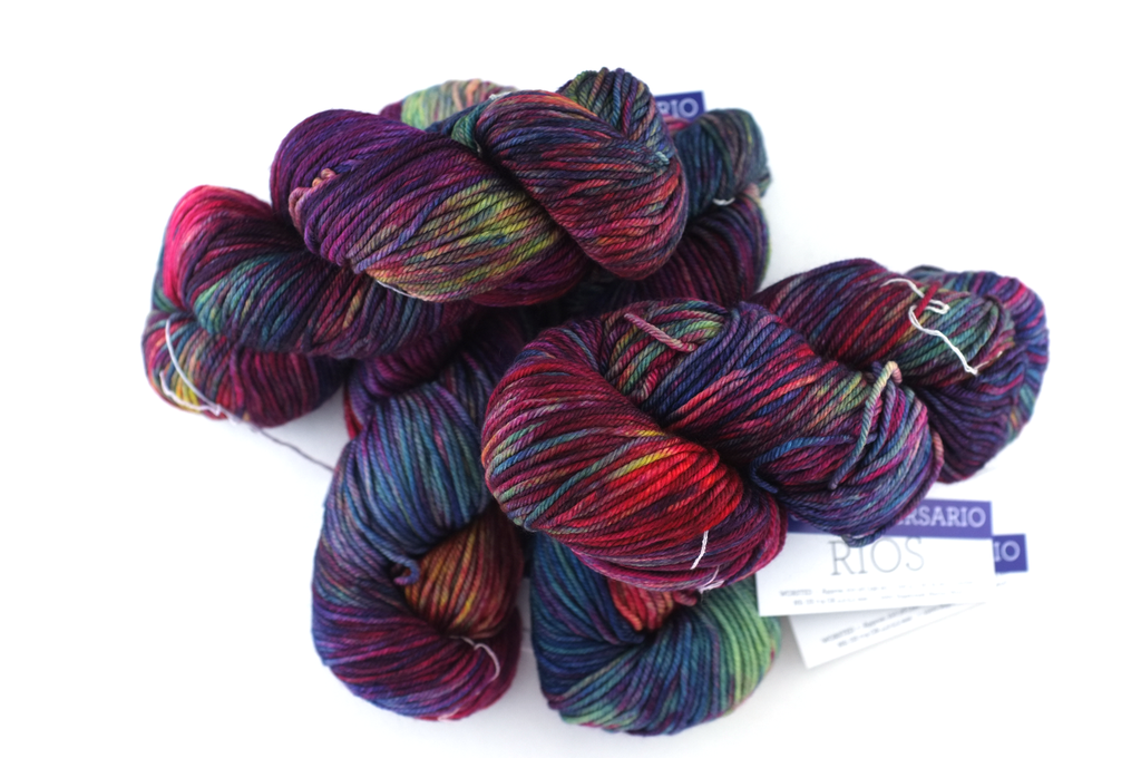 Malabrigo Rios in color Aniversario, merino wool worsted weight knitting yarn, red, purple, blue, #005 by Red Beauty Textiles