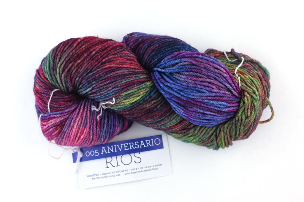 Malabrigo Rios in color Aniversario, merino wool worsted weight knitting yarn, red, purple, blue, #005 - Red Beauty Textiles