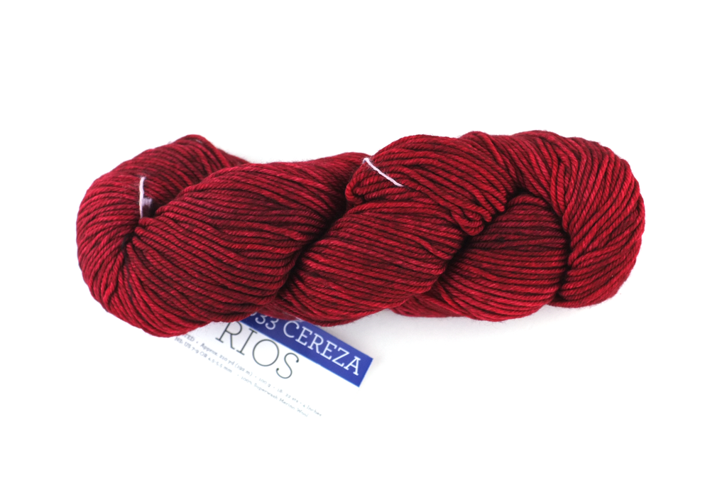 Malabrigo Rios in color Cereza, Worsted Weight Superwash Merino Wool Knitting Yarn, dark red, #033 - Red Beauty Textiles