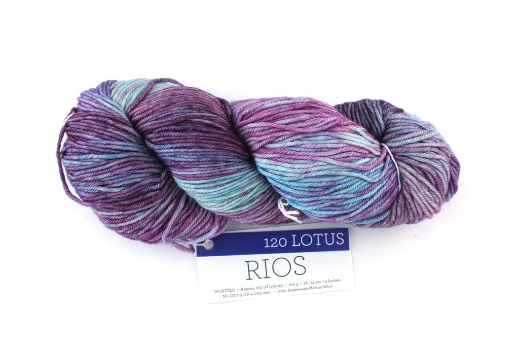 Malabrigo Rios in color Lotus, Merino Wool Worsted Weight Knitting Yarn, blue and rose, #120 by Red Beauty Textiles