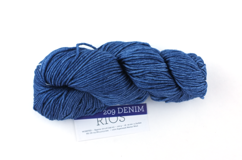 Malabrigo Rios in color Denim, Worsted Weight Superwash Merino Wool Knitting Yarn, worn jeans blue, #209 - Red Beauty Textiles