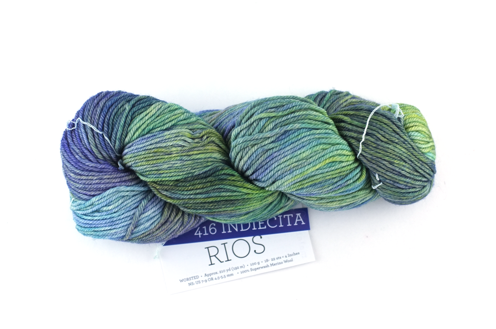 Malabrigo Rios in color Indiecita, Merino Wool Worsted Weight Knitting Yarn, blues, aquas, seaweed, #416 by Red Beauty Textiles