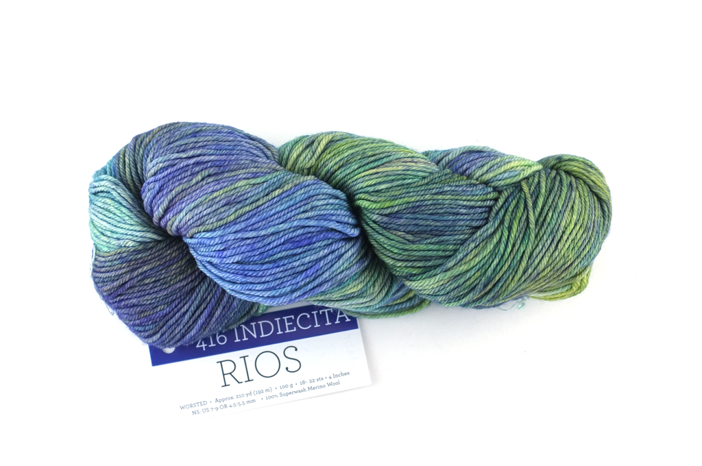 Malabrigo Rios in color Indiecita, Merino Wool Worsted Weight Knitting Yarn, blues, aquas, seaweed, #416 by Red Beauty Textiles