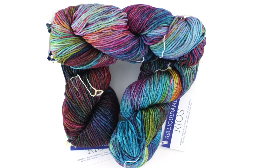 Malabrigo Rios in color Liquidambar, Merino Wool Worsted Weight Knitting Yarn, rust, teal, #618 - Red Beauty Textiles