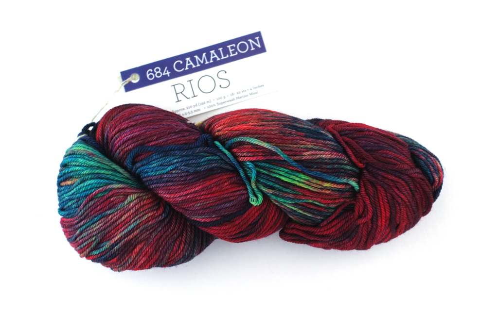 Malabrigo Rios in color Camaleon, Worsted Weight Superwash Merino Wool Knitting Yarn, deep rainbow shades, #684 by Red Beauty Textiles