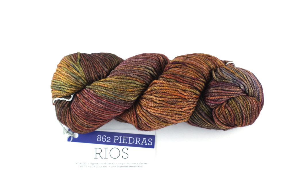 Malabrigo Rios in color Piedras, Worsted Weight Superwash Merino Wool Knitting Yarn, rust, sunset, purple, #862 by Red Beauty Textiles