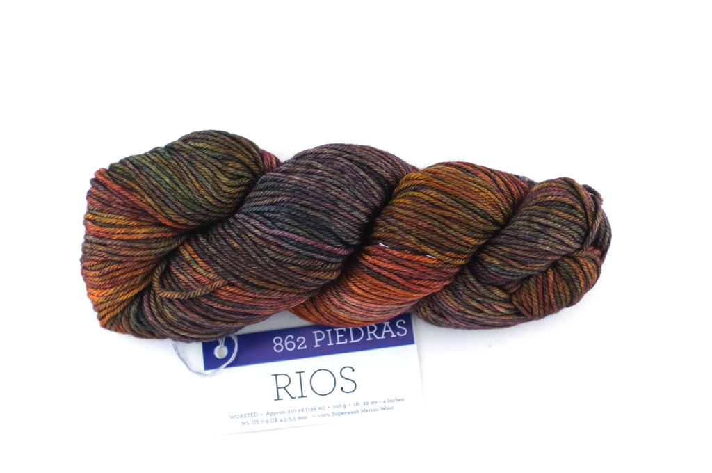 Malabrigo Rios in color Piedras, Worsted Weight Superwash Merino Wool Knitting Yarn, rust, sunset, #862 by Red Beauty Textiles