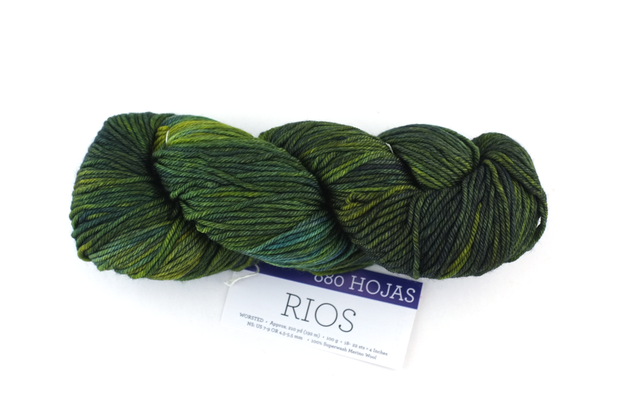 Malabrigo Rios in color Hojas, Merino Wool Worsted Weight Knitting Yarn, leafy greens, #880 by Red Beauty Textiles