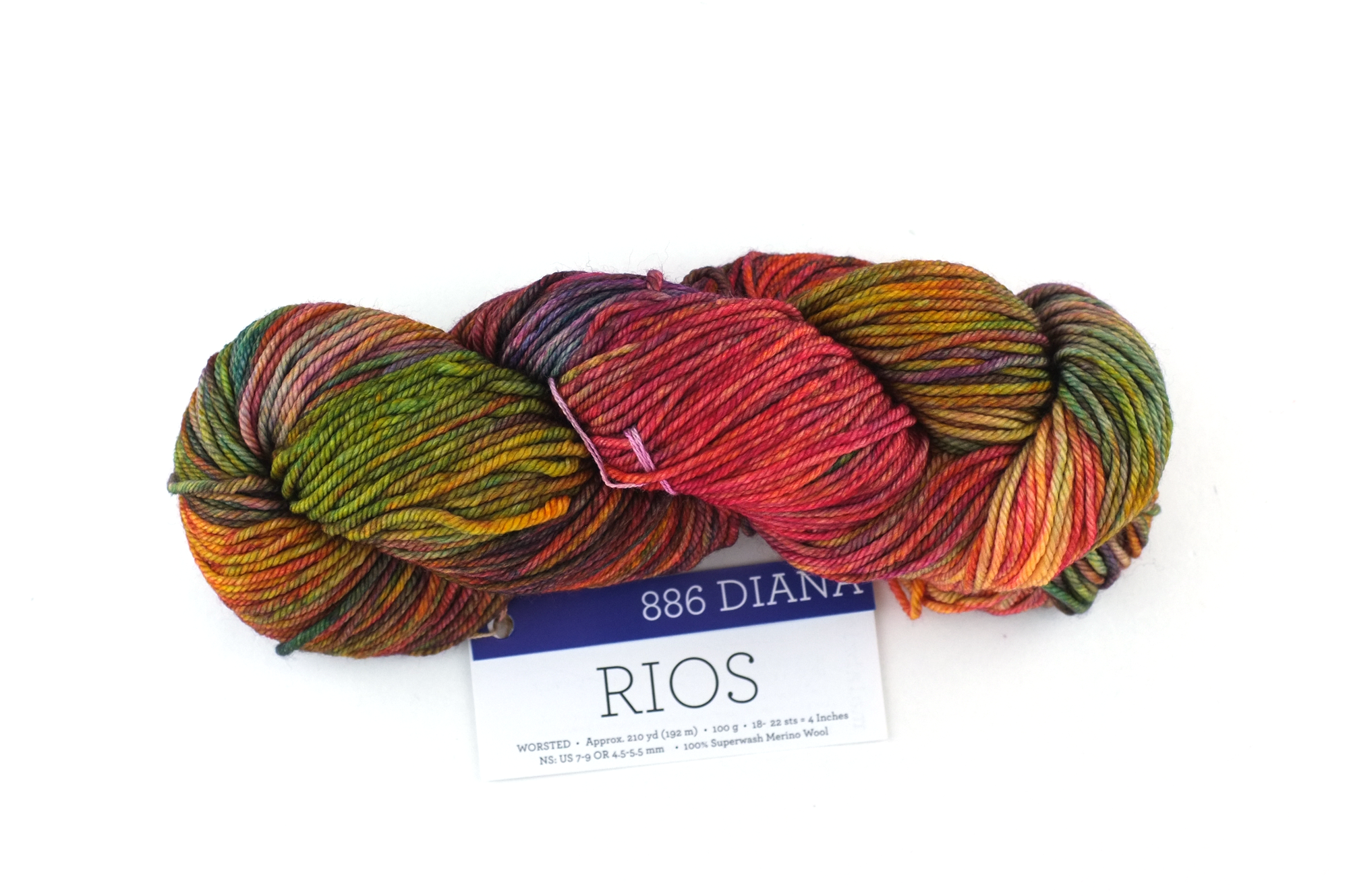 Malabrigo Rios in color Diana, merino wool worsted weight knitting yarn, red, green, chestnut, #886 by Red Beauty Textiles