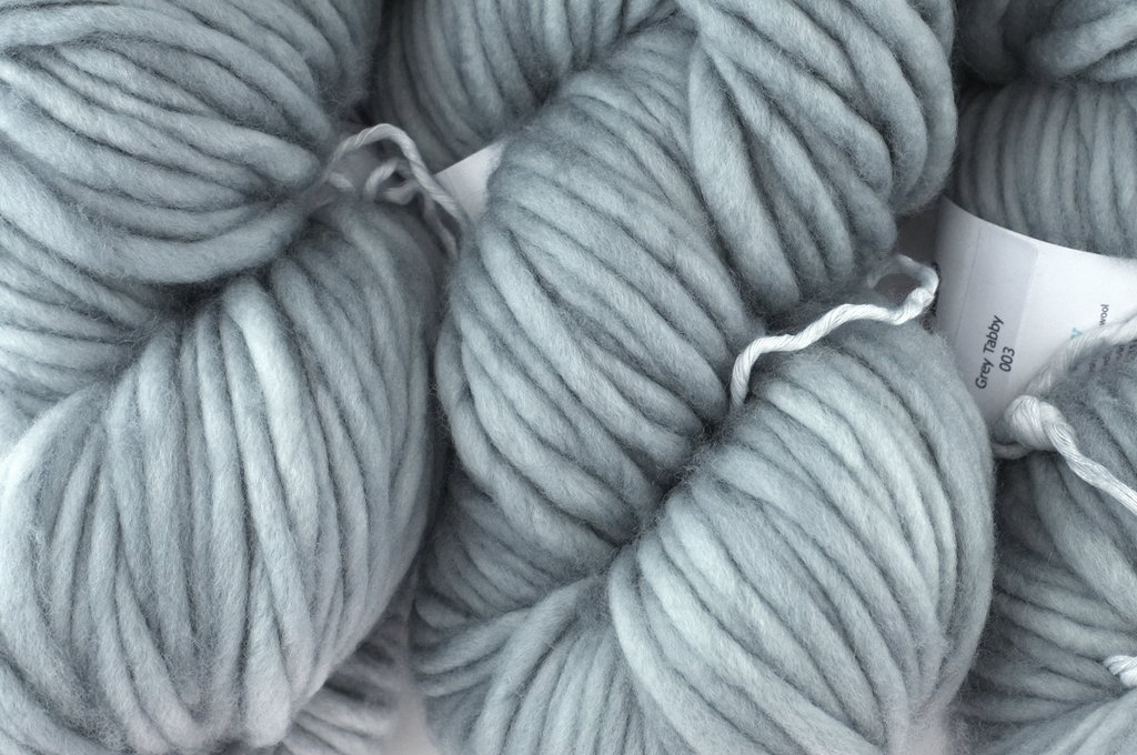 Savvy super bulky weight, color Gray Tabby 003, semi-solid gray Dream in Color yarn by Red Beauty Textiles