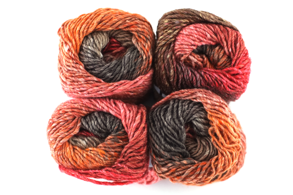 Noro Silk Garden Color 517, silk mohair wool aran weight knitting yarn, red, orange, brown shades