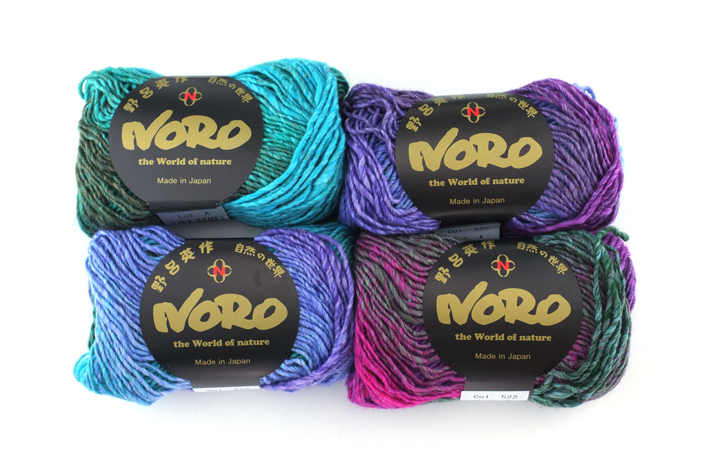 Noro Silk Garden Color 522, Silk Mohair Wool Aran Weight Knitting Yarn, malachite, magenta, violet