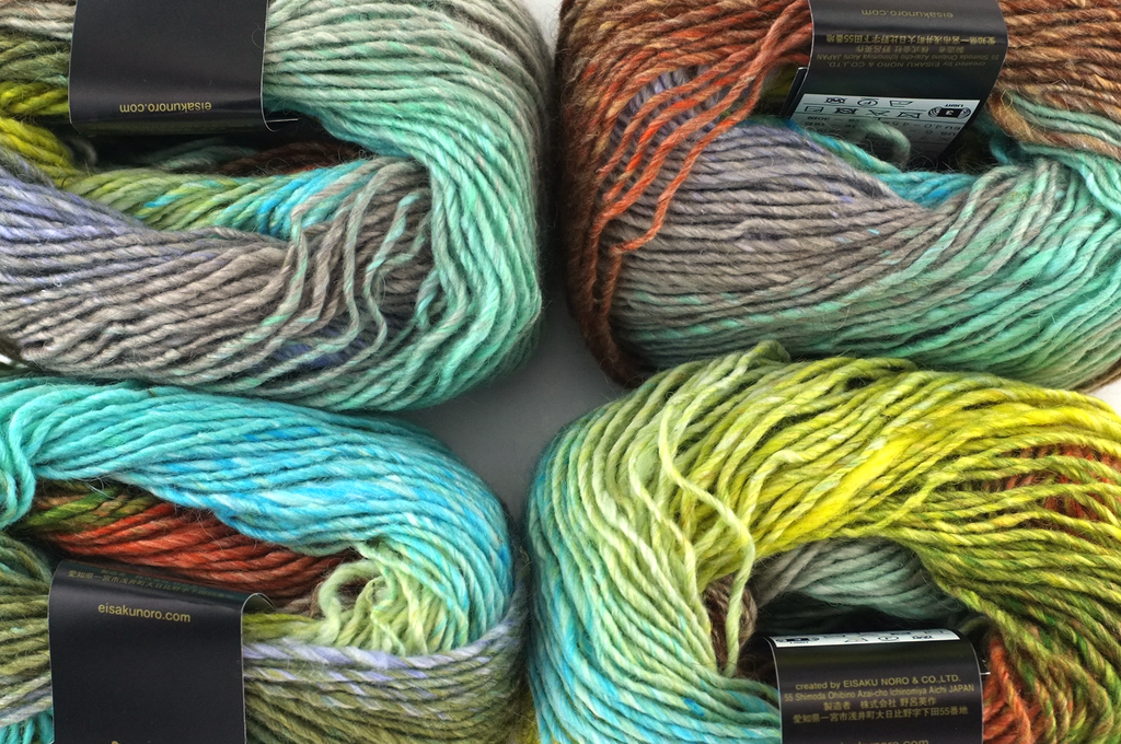 Noro Silk Garden Lite Color 2191, DK Weight, Silk Mohair Wool Knitting Yarn, lime, aqua, rust by Red Beauty Textiles