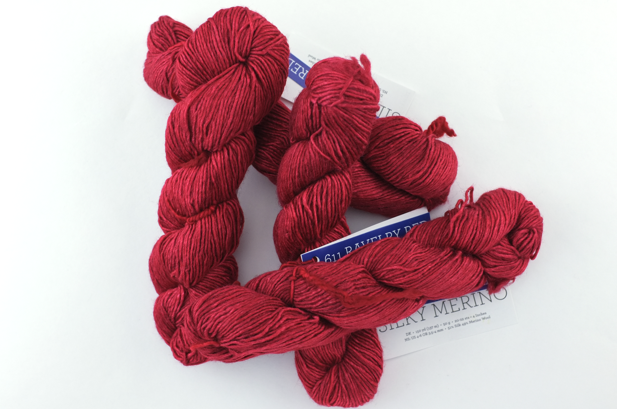 Malabrigo Silky Merino in color Ravelry Red, DK Weight Silk and Merino Wool Knitting Yarn, red, #611 - Red Beauty Textiles