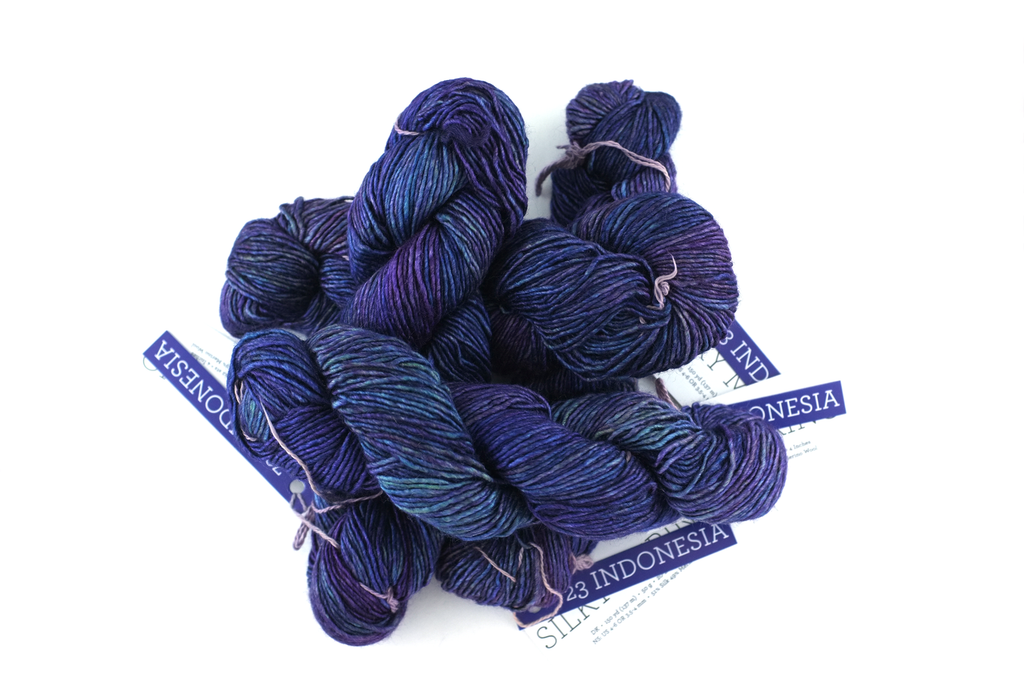Malabrigo Silky Merino in color Indonesia, DK Weight Silk and Merino Wool Knitting Yarn, blue purple green shades, #723 - Red Beauty Textiles