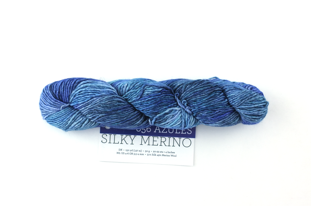 Malabrigo Silky Merino in color Azules, DK Weight Silk and Merino Wool Knitting Yarn, blue shades, #856 - Red Beauty Textiles