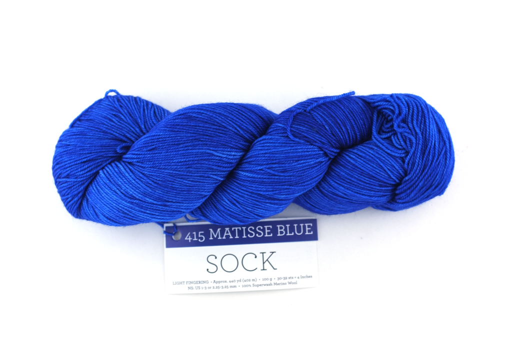Malabrigo Sock in color Matisse Blue, Fingering Weight Merino Wool Knitting Yarn, intense electric blue, #415 by Red Beauty Textiles