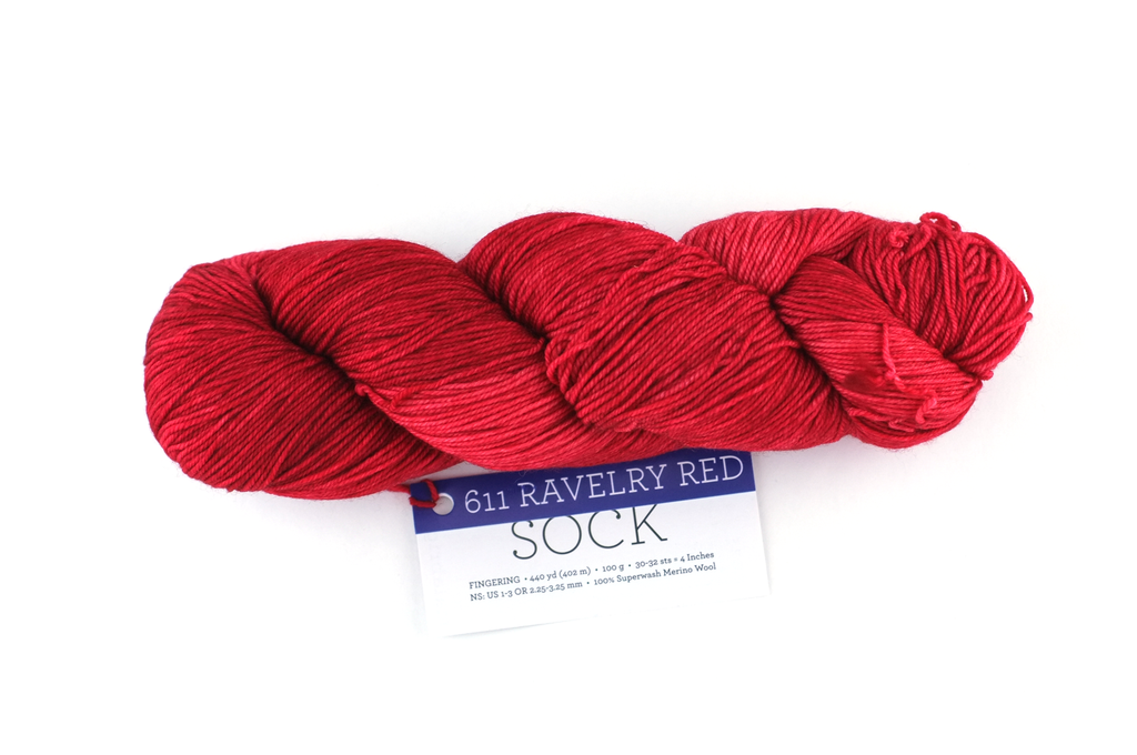 Malabrigo Sock, color Ravelry Red, merino knitting yarn, pure red, #611 - Red Beauty Textiles