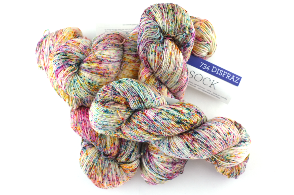 Malabrigo Sock in color Disfraz, merino wool knitting yarn, speckle dyed superwash yarn, #734 by Red Beauty Textiles