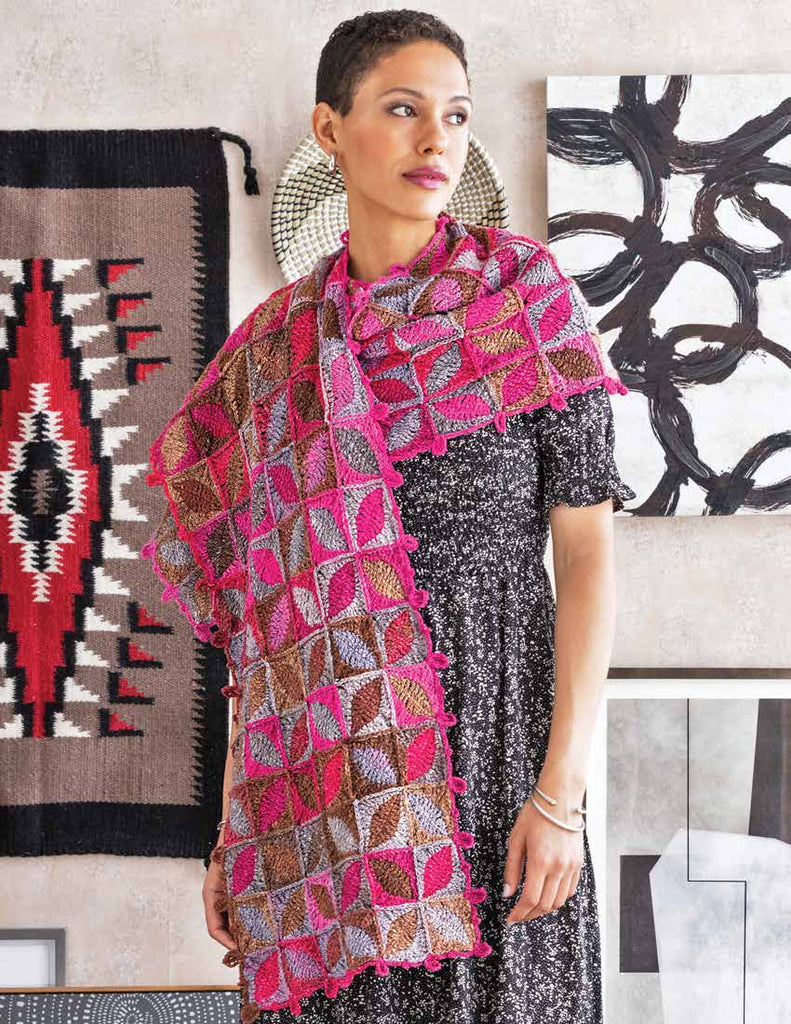 Noro Taos Silk Garden Sock shawl, free digital crochet pattern download by Red Beauty Textiles
