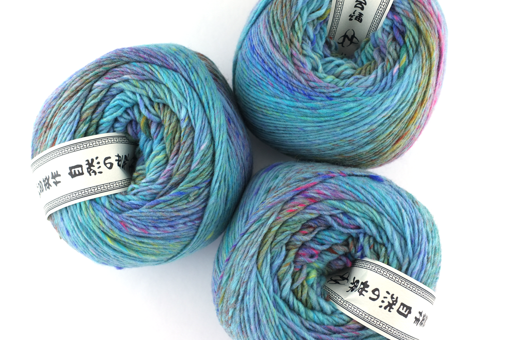 Noro Viola color 015, aran weight knitting yarn, dragon skeins, bright teal mix, Masuda,100% wool