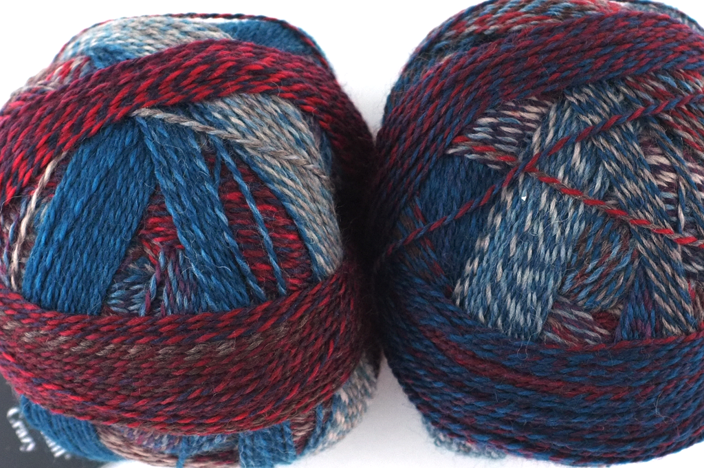 Crazy Zauberball, self striping sock yarn, color 1507 Autumn Wind, fingering weight yarn, teal, dark red by Red Beauty Textiles