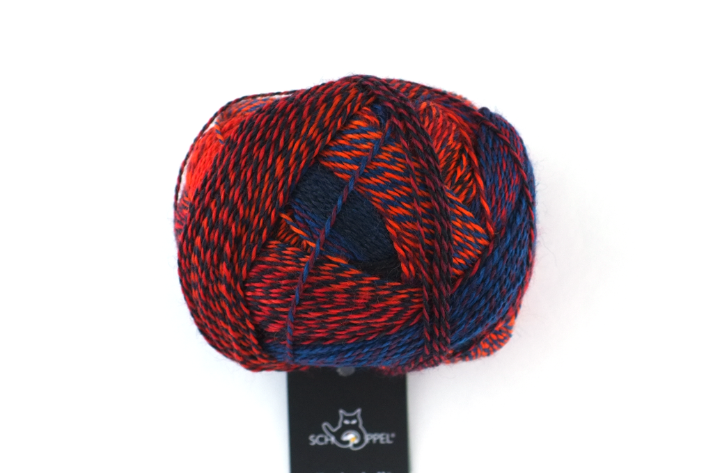 Crazy Zauberball, self striping sock yarn, color 1537, Autumn Sun, fingering weight yarn, red, blue - Red Beauty Textiles