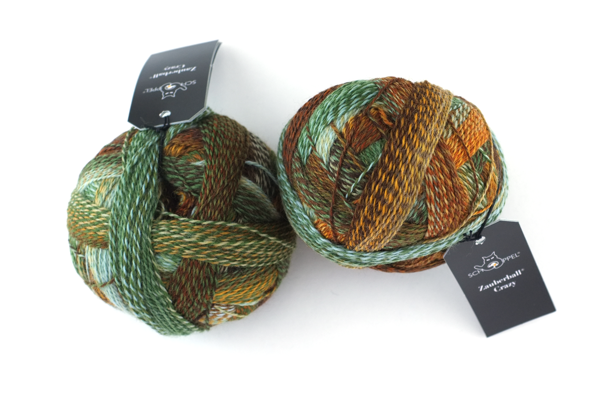 Crazy Zauberball, self striping sock yarn, color 1660, Riverbed, fingering weight yarn, greens, tans by Red Beauty Textiles