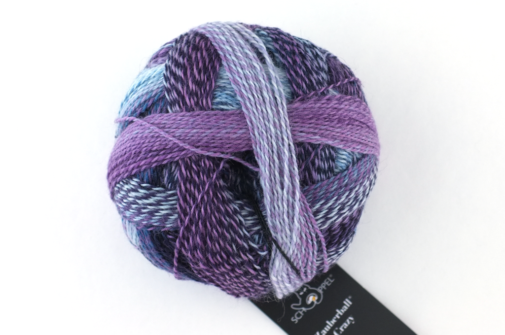 Crazy Zauberball, self striping sock yarn, color 1699 Lilac Scent, fingering weight yarn, purples by Red Beauty Textiles