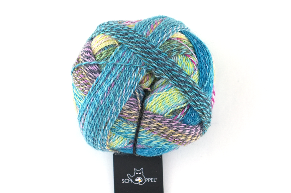 Crazy Zauberball, self striping sock yarn, color 2355 Garden Party, fingering weight yarn, yellow, pink, blue