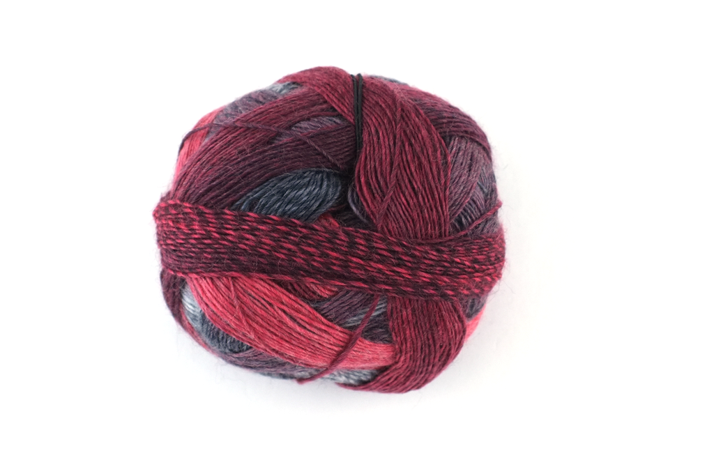 Zauberball, self patterning sock yarn, color 2402 Aldebaran, fingering weight yarn, brick pink, red, grays - Red Beauty Textiles
