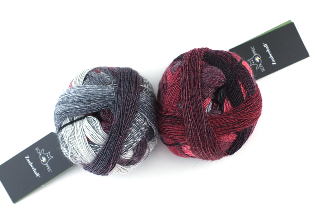 Zauberball, self patterning sock yarn, color 2402 Aldebaran, fingering weight yarn, brick pink, red, grays by Red Beauty Textiles