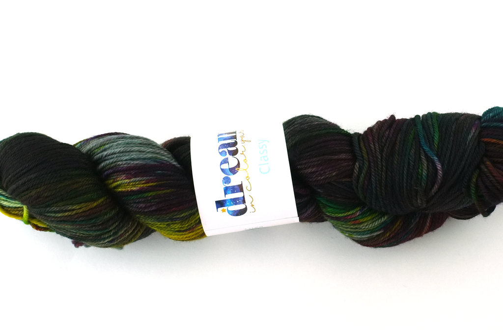 Dream in Color Classy color Charcoal Prismatic 574, worsted weight superwash wool knitting yarn, rainbow with dark gray