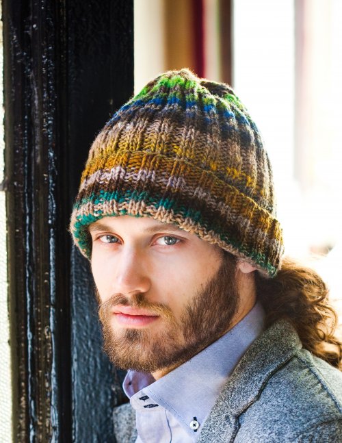 Kureyon Man's Ribbed Hat, free digital knitting pattern download by Red Beauty Textiles