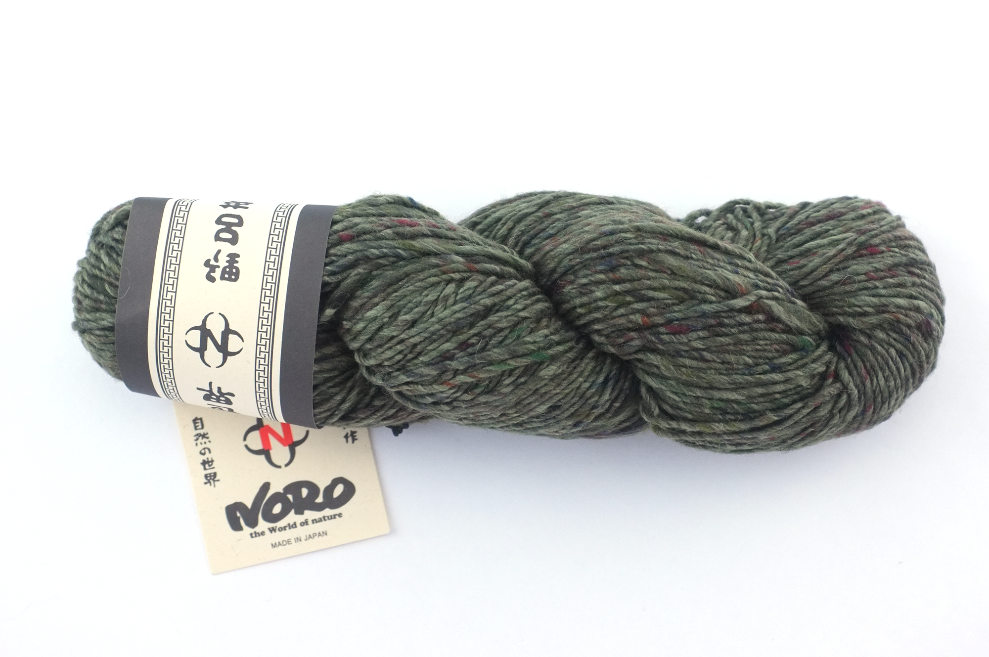 Noro Madara Color 20, wool silk alpaca, worsted weight knitting yarn, army green tweed by Red Beauty Textiles