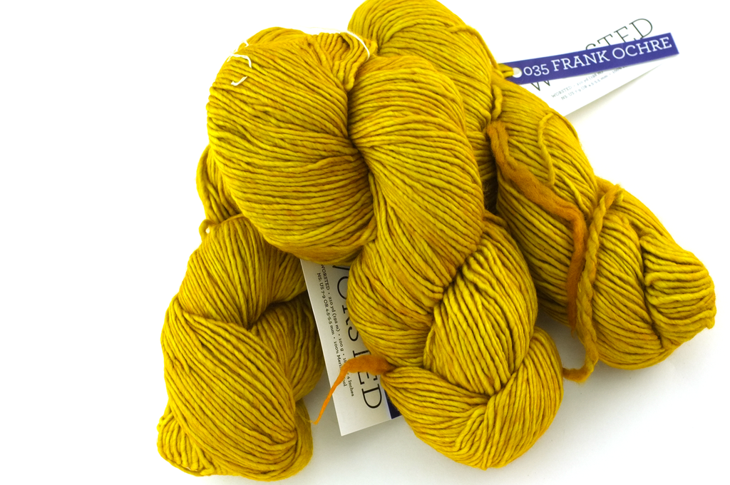 Malabrigo Worsted in color Frank Ochre, #035, Merino Wool Aran Weight Knitting Yarn, gorgeous ochre yellow - Red Beauty Textiles