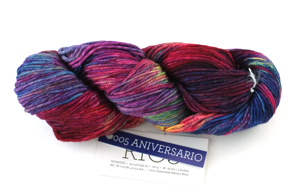 Malabrigo Rios in color Aniversario, merino wool worsted weight knitting yarn, red, purple, blue, #005 - Red Beauty Textiles