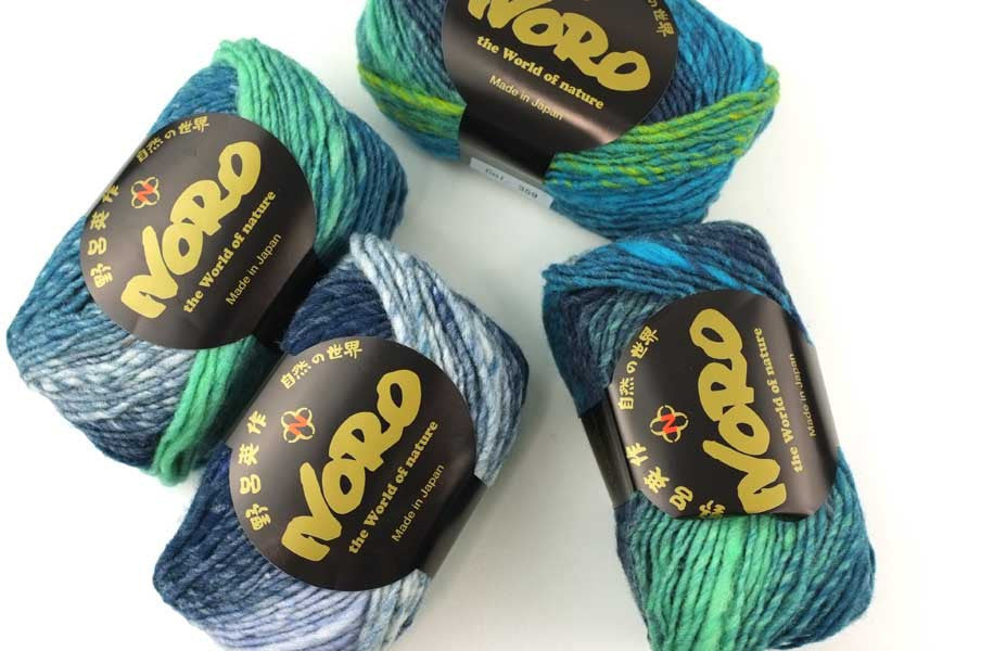 Noro Kureyon, 100% wool yarn, color 359 navy, jade, lime by Red Beauty Textiles
