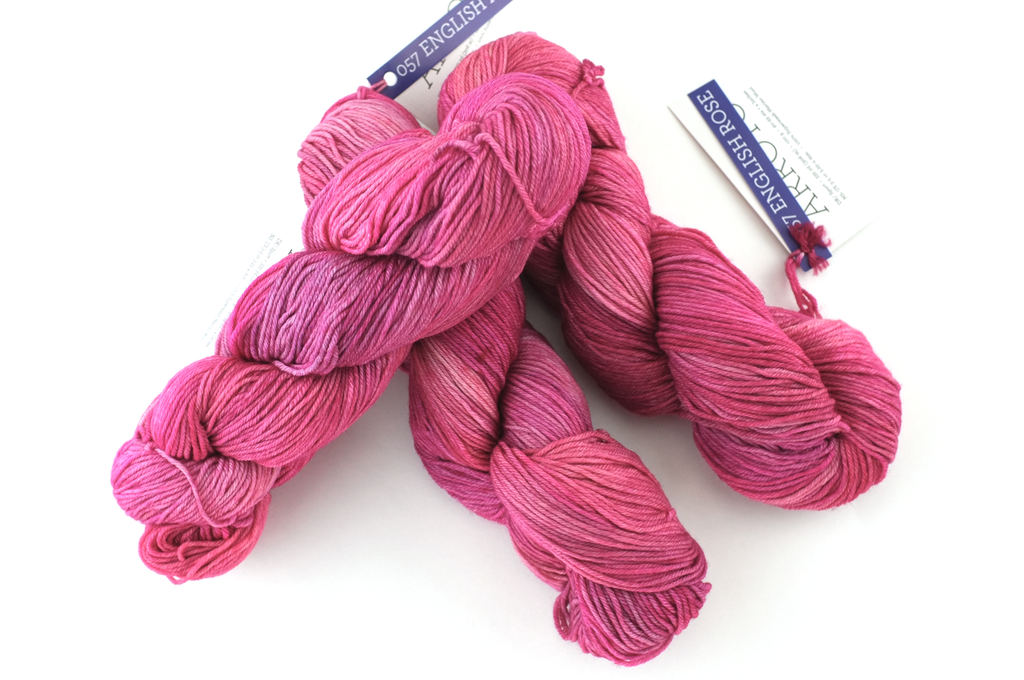 Malabrigo Arroyo in color English Rose, Sport Weight Merino Wool Knitting Yarn, semi-solid bright pink, #057 - Red Beauty Textiles