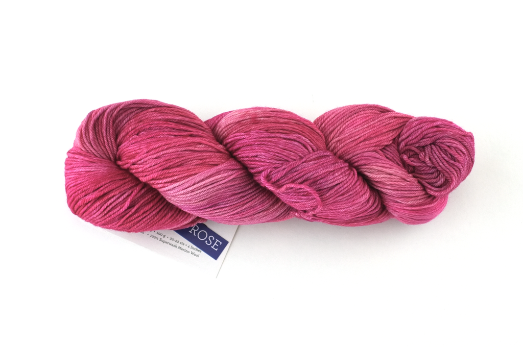 Malabrigo Arroyo in color English Rose, Sport Weight Merino Wool Knitting Yarn, semi-solid bright pink, #057 - Red Beauty Textiles