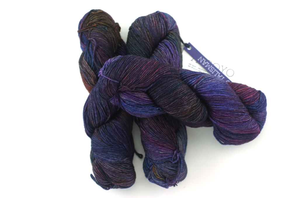 Malabrigo Arroyo in color Talisman, Sport Weight Merino Wool Knitting Yarn, purples, olive, #249 - Red Beauty Textiles